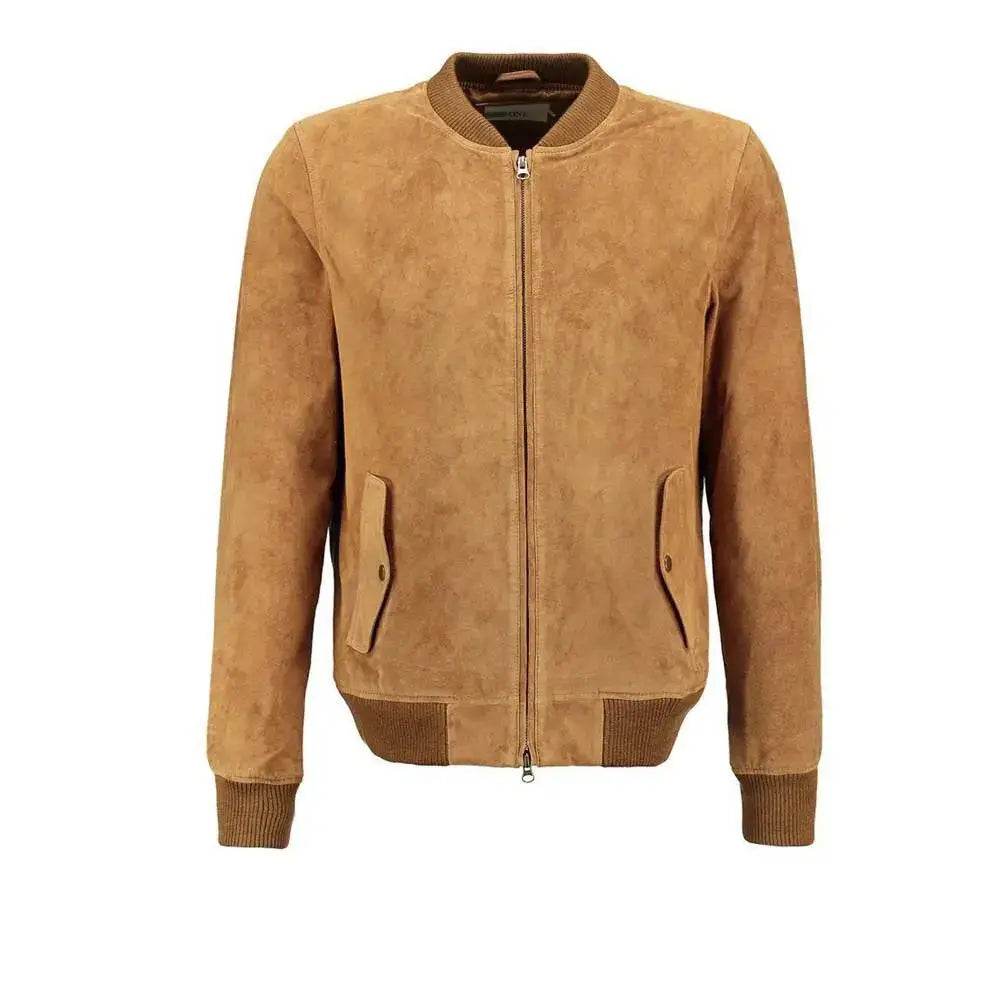 Mens Tan Suede Leather Bomber Jacket - Riders Republic UK