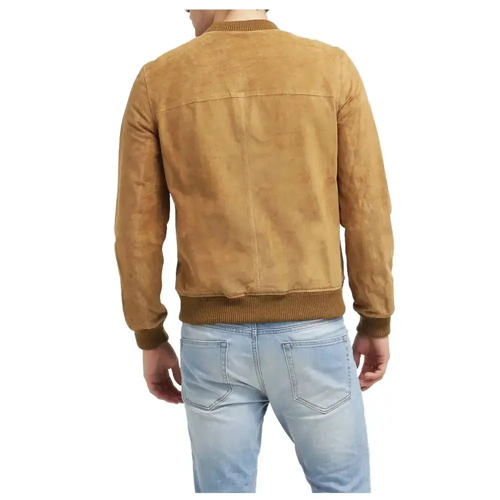 Mens Tan Suede Leather Bomber Jacket - Riders Republic UK
