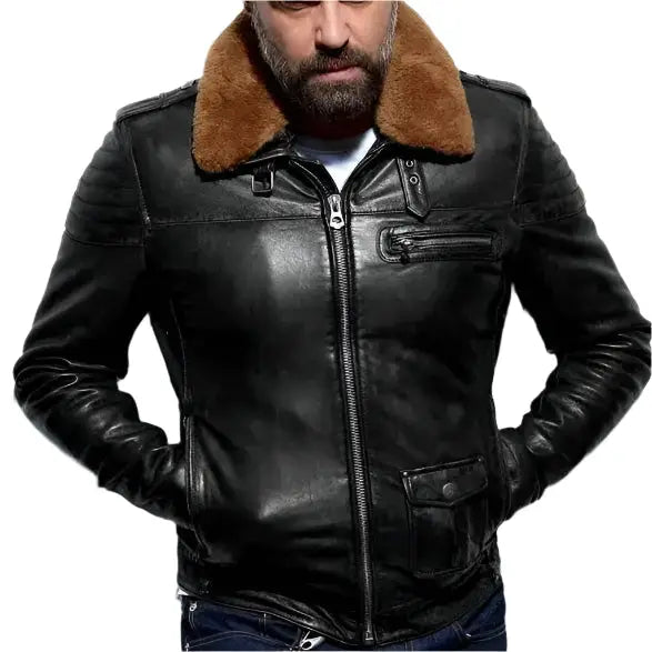 Black Leather Aviator Jacket - Riders Republic UK