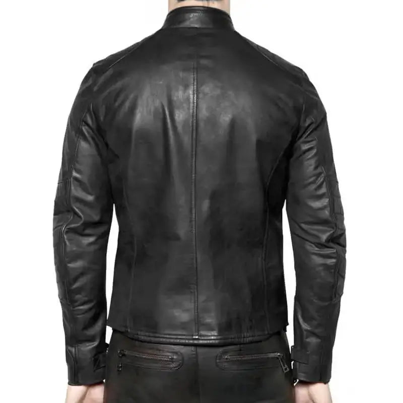Mens Vintage Black Leather Biker Jacket - Riders Republic UK