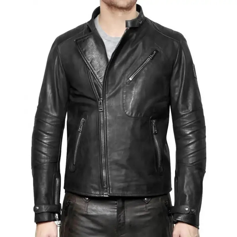 Mens Vintage Black Leather Biker Jacket - Riders Republic UK
