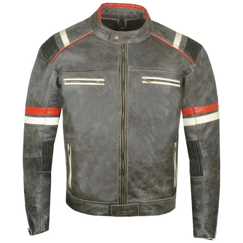 Mens Vintage Cafe Racer Black Leather Biker Jacket - Riders Republic UK