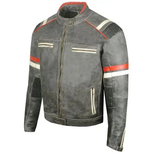 Mens Vintage Cafe Racer Black Leather Biker Jacket - Riders Republic UK