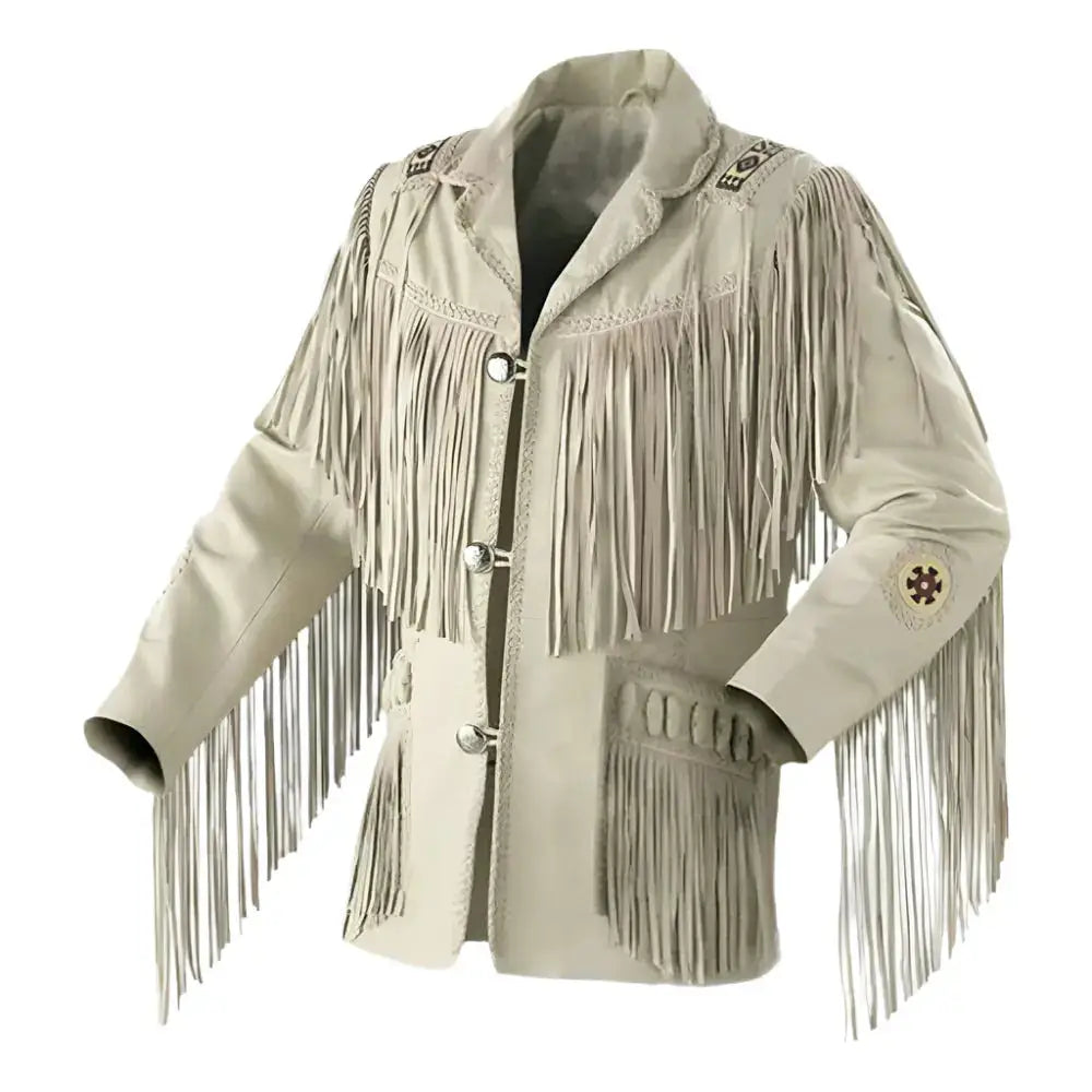 Western Men Cowboy White Suede Leather Jacket - Riders Republic UK