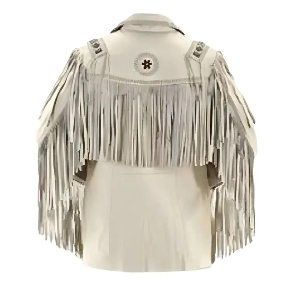 Western Men Cowboy White Suede Leather Jacket - Riders Republic UK