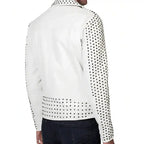 Men’s studded leather jacket in white with alternative biker style for bold outfits.