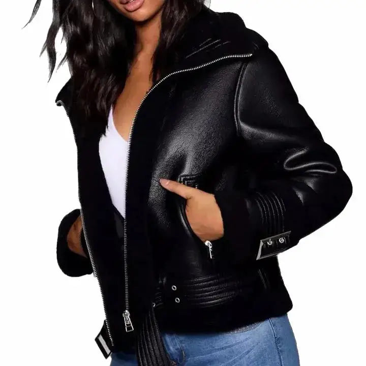 Black Sheepskin Leather Aviator Jacket - Riders Republic UK