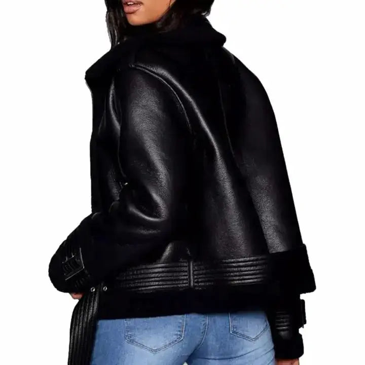 Black Sheepskin Leather Aviator Jacket - Riders Republic UK