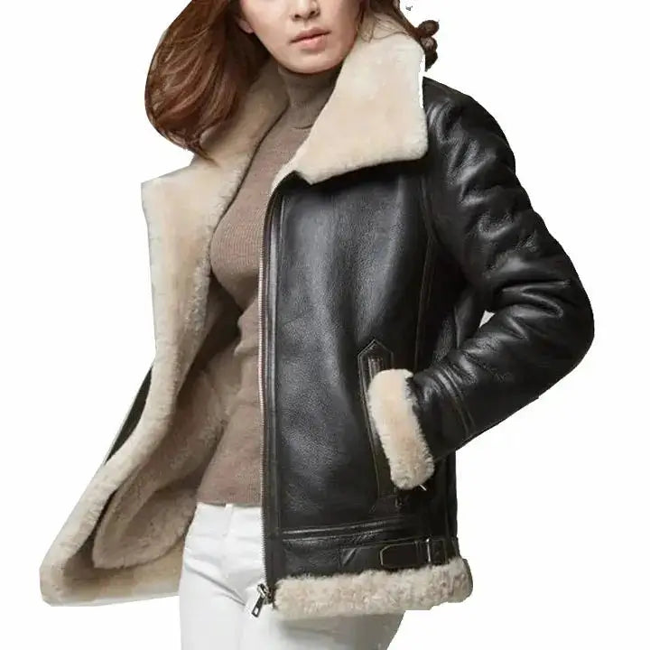 Black Sheepskin Leather Aviator Jacket - Riders Republic UK