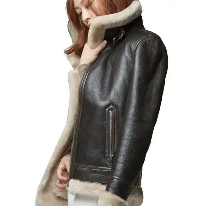 Black Sheepskin Leather Aviator Jacket - Riders Republic UK