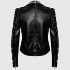 Womens Black Studded Brando Leather Jacket - Riders Republic UK