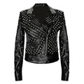 Womens Black Studded Brando Leather Jacket - Riders Republic UK