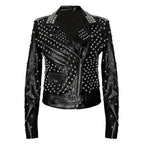 Womens Black Studded Brando Leather Jacket - Riders Republic UK