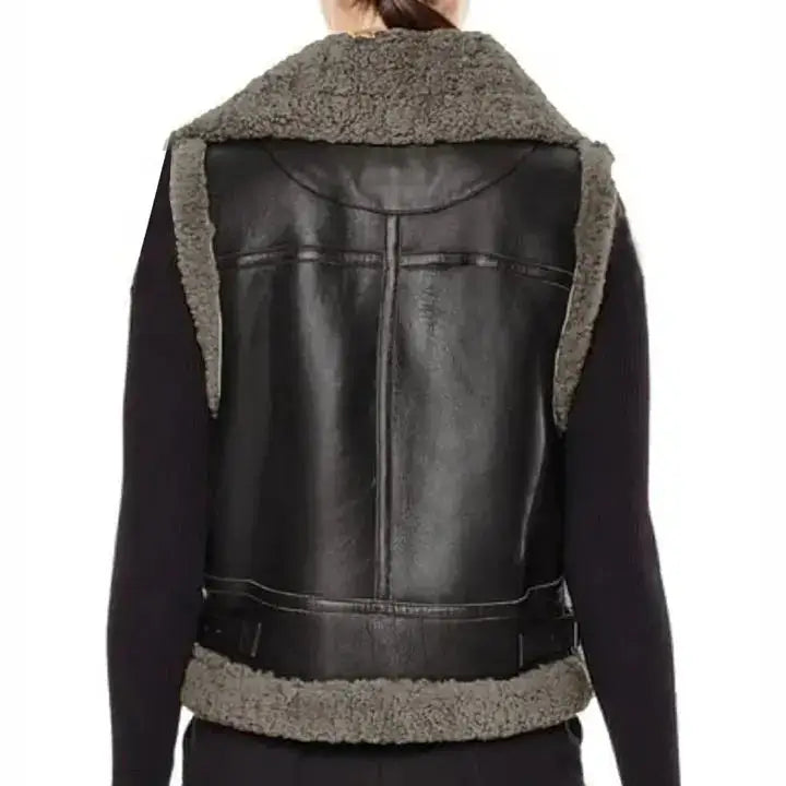 Black Sheepskin Leather Vest - Riders Republic UK