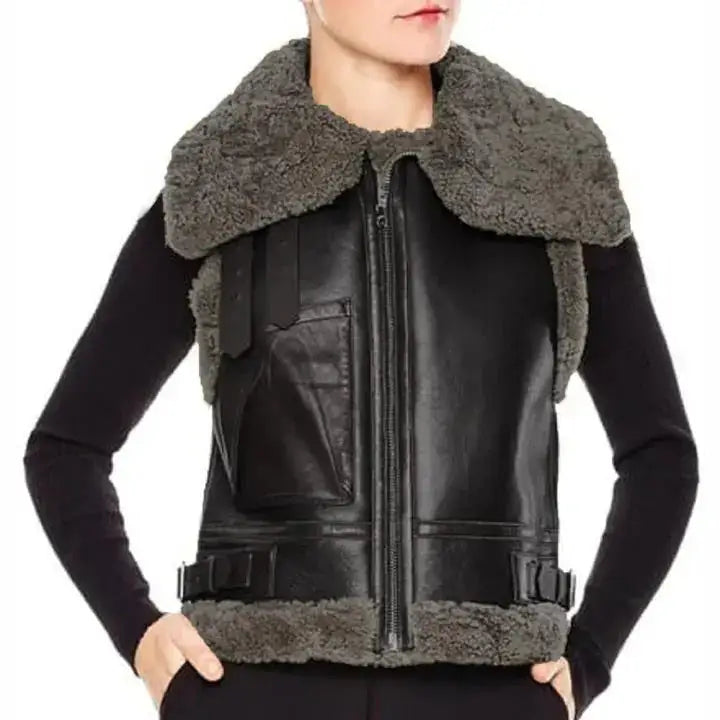 Black Sheepskin Leather Vest - Riders Republic UK