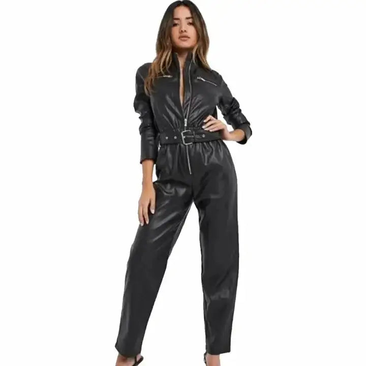 Women’s Black Sheepskin Leather Jumpsuit - Riders Republic UK