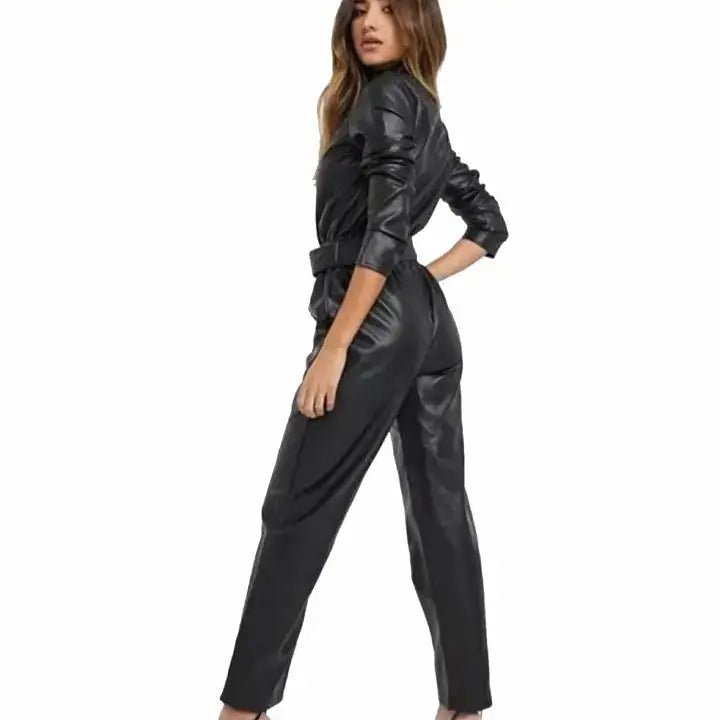 Women’s Black Sheepskin Leather Jumpsuit - Riders Republic UK