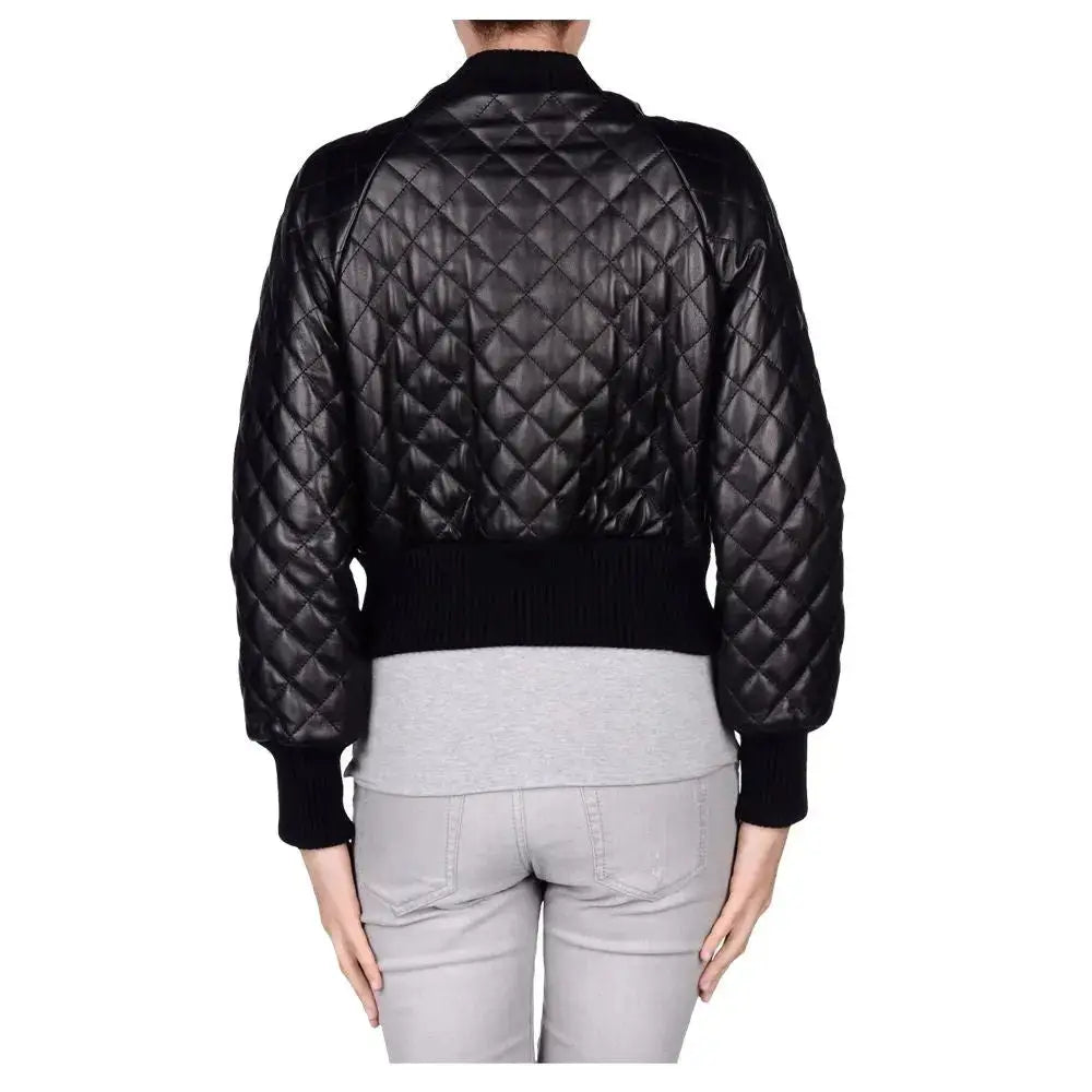 Womens Black Leather Bomber Jacket - Riders Republic UK