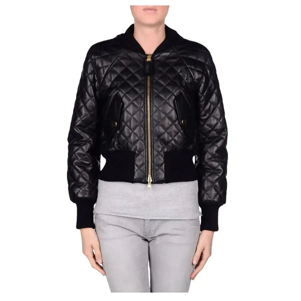 Womens Black Leather Bomber Jacket - Riders Republic UK