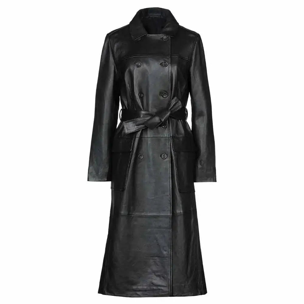 Womens Black Leather Trench Coat - Riders Republic UK