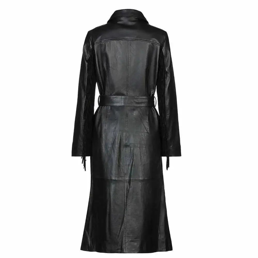 Womens Black Leather Trench Coat - Riders Republic UK