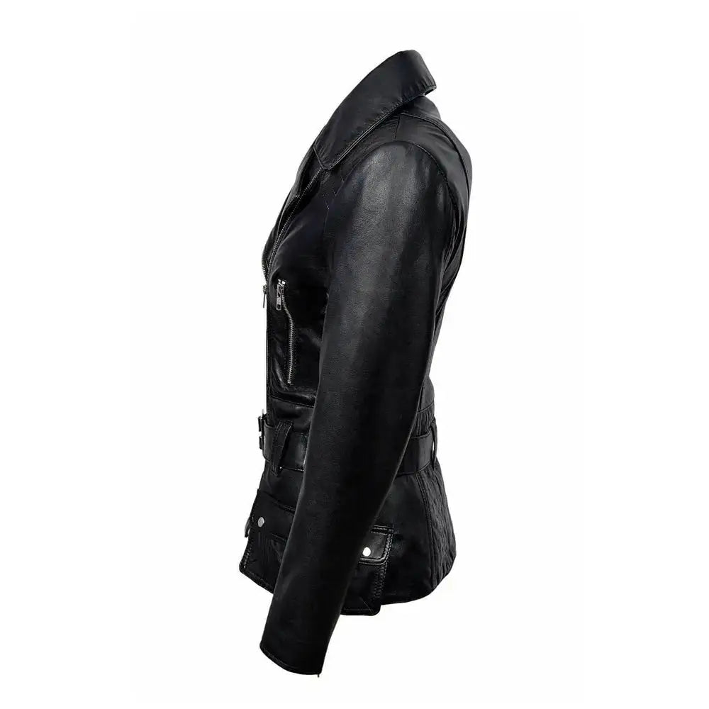 Womens Vintage Leather Biker Jacket - Riders Republic UK