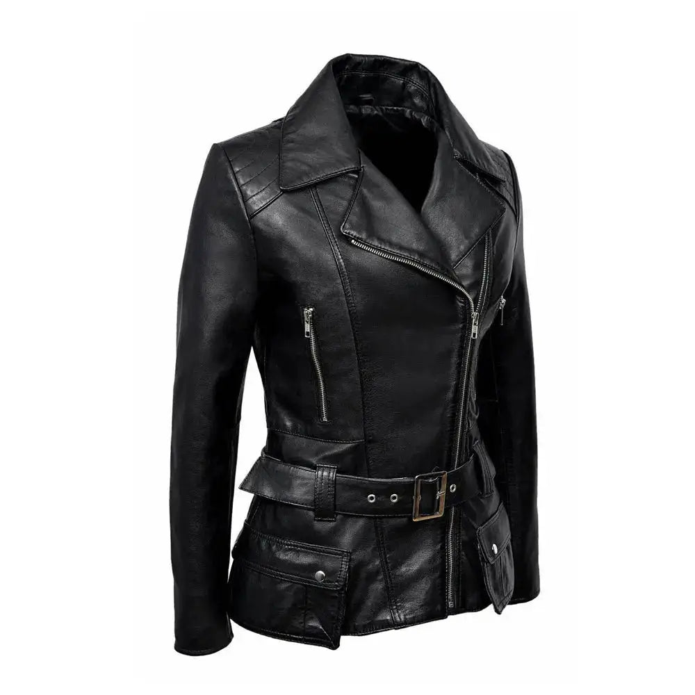 Womens Vintage Leather Biker Jacket - Riders Republic UK
