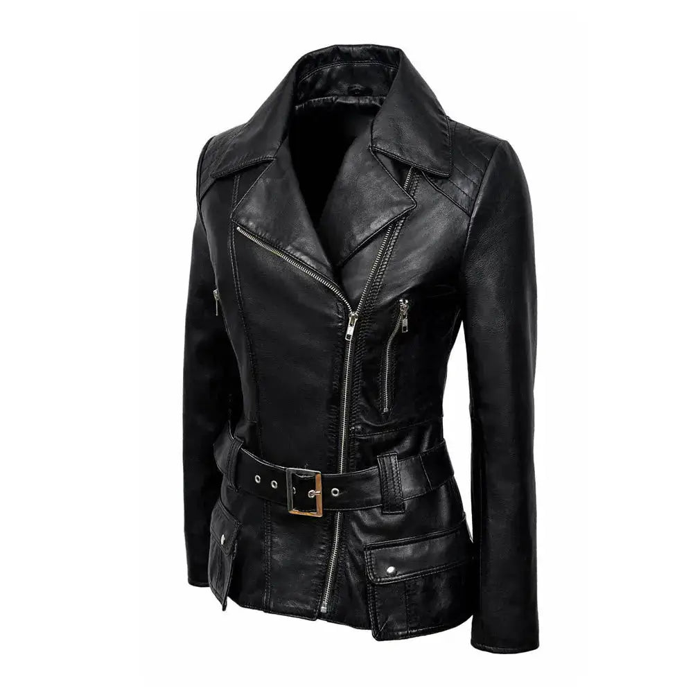 Womens Vintage Leather Biker Jacket - Riders Republic UK