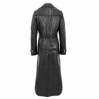 Women’s double breasted leather trench coat in black genuine leather