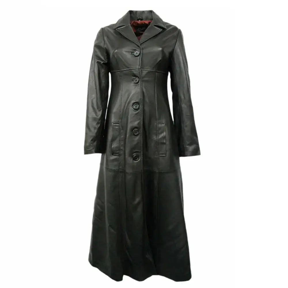 Womens Long Leather Trench Coat - Riders Republic UK