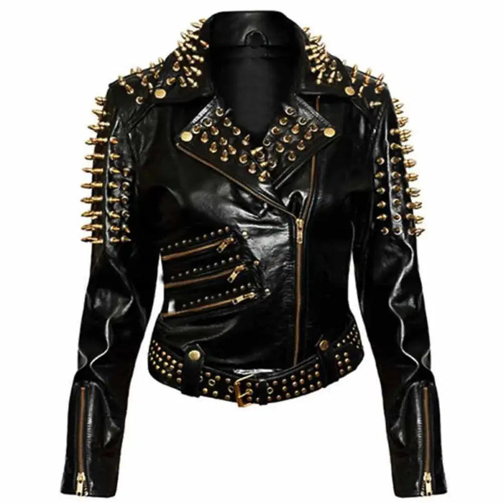 Womens Black Studded Leather Jacket - Riders Republic UK