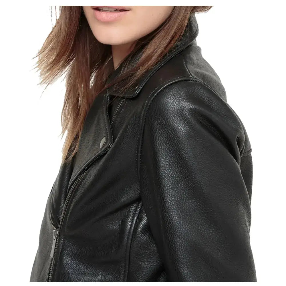 Womens Black Lambskin Leather Biker Jacket - Riders Republic UK