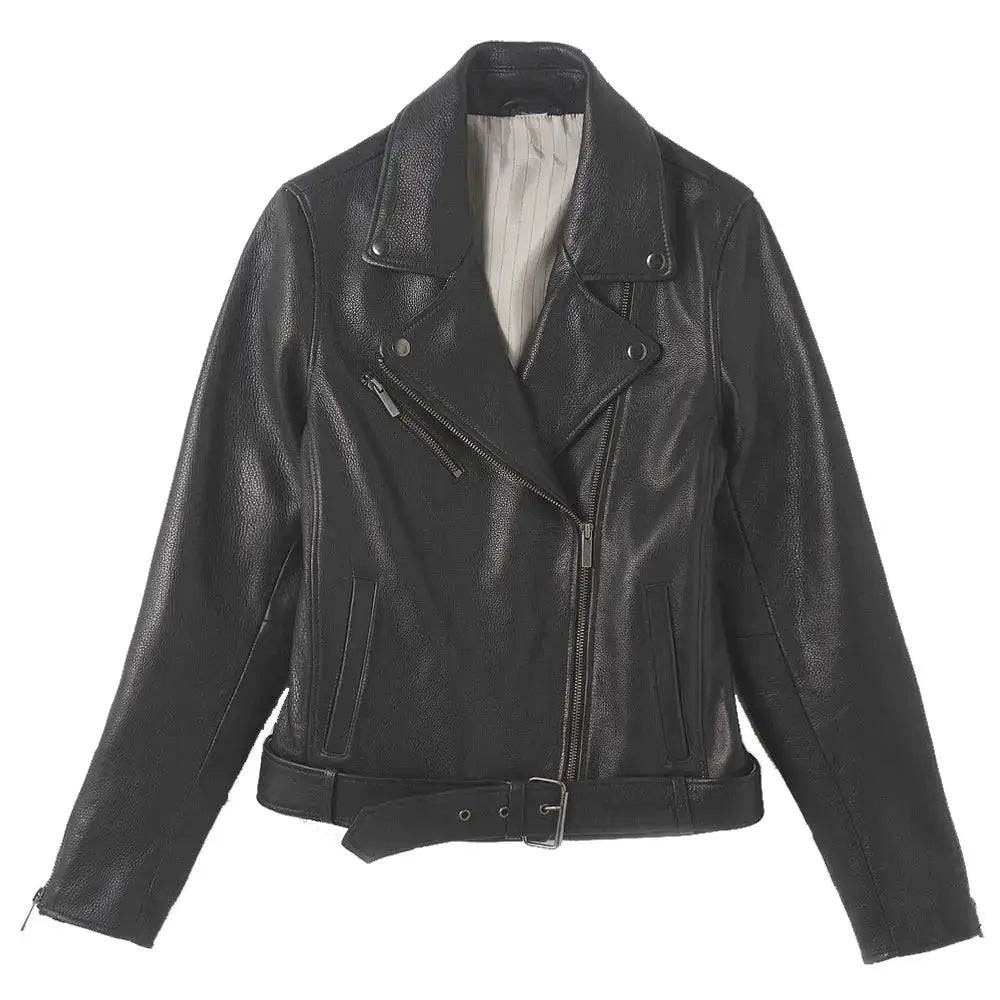 Womens Black Lambskin Leather Biker Jacket - Riders Republic UK