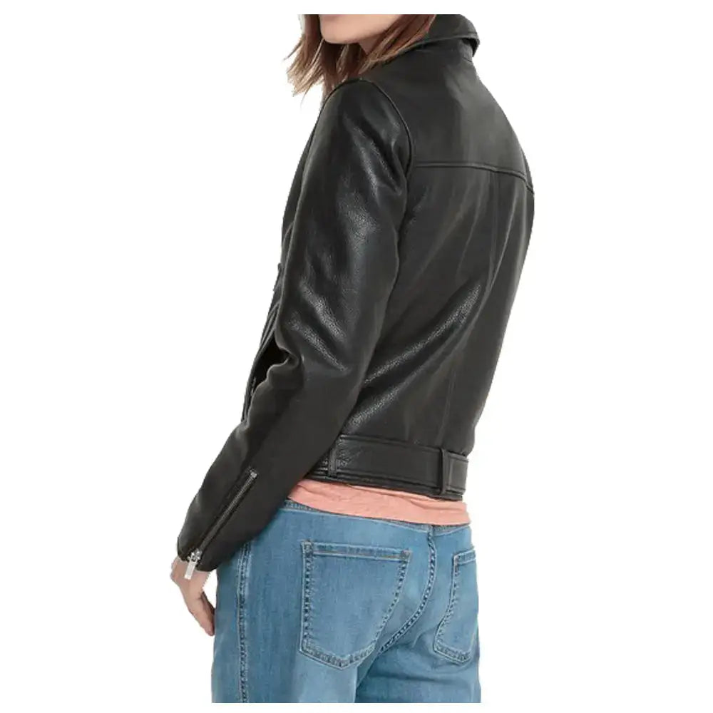 Womens Black Lambskin Leather Biker Jacket - Riders Republic UK