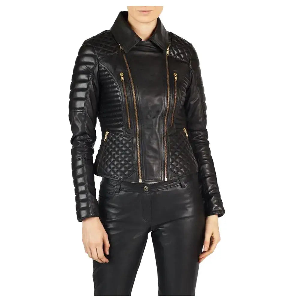 Womens Golden Zipper Biker Jacket - Riders Republic UK