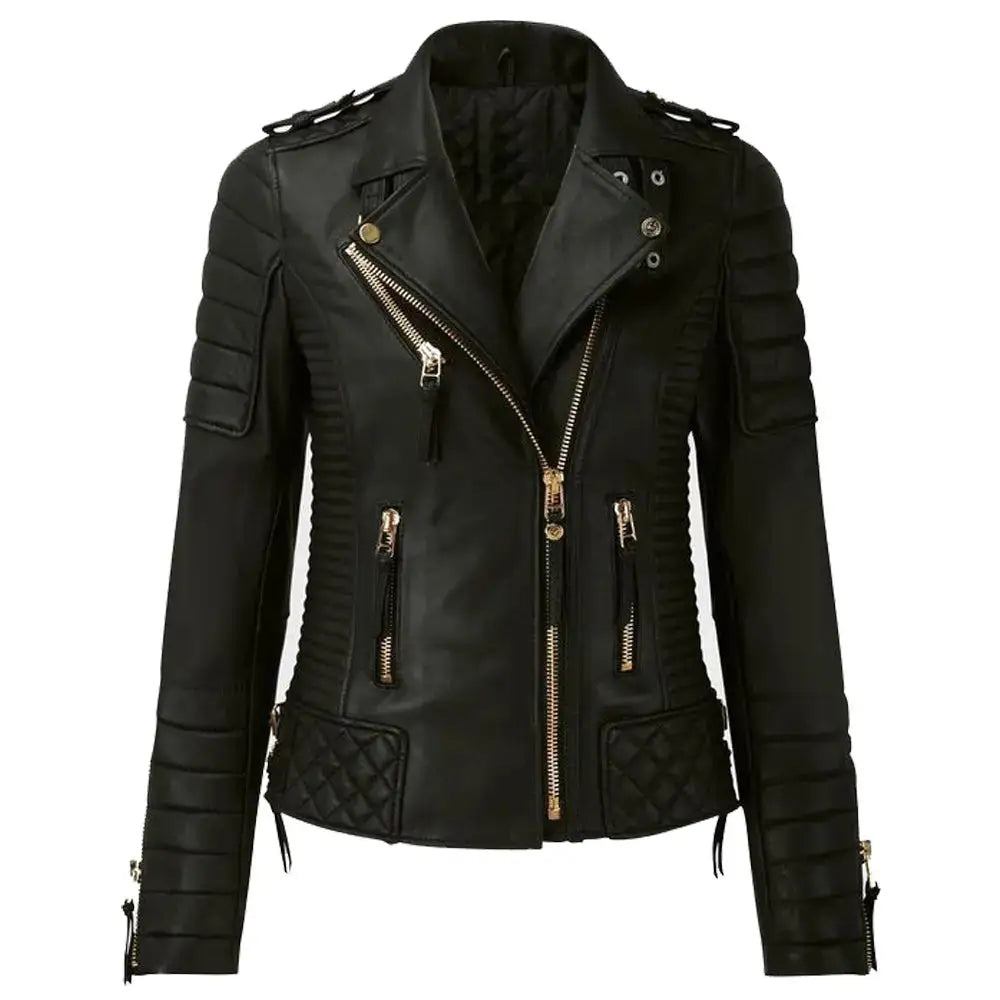 Womens Golden Zipper Biker Jacket - Riders Republic UK
