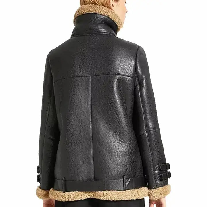 Black Sheepskin Leather Coat - Riders Republic UK