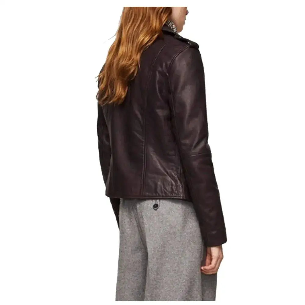 Women Purple Genuine Leather Biker Jacket - Riders Republic UK