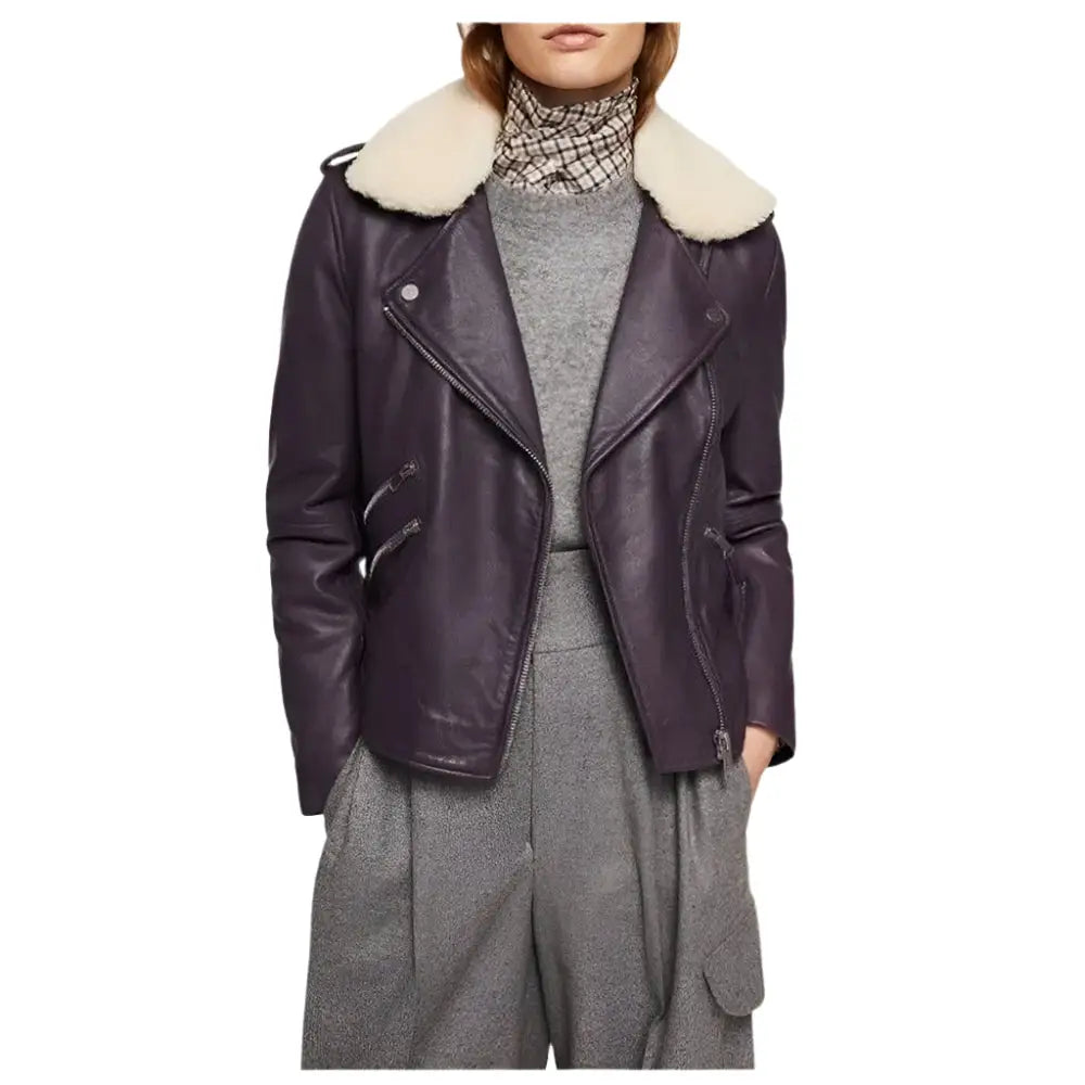 Women Purple Genuine Leather Biker Jacket - Riders Republic UK