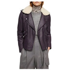 Women Purple Genuine Leather Biker Jacket - Riders Republic UK