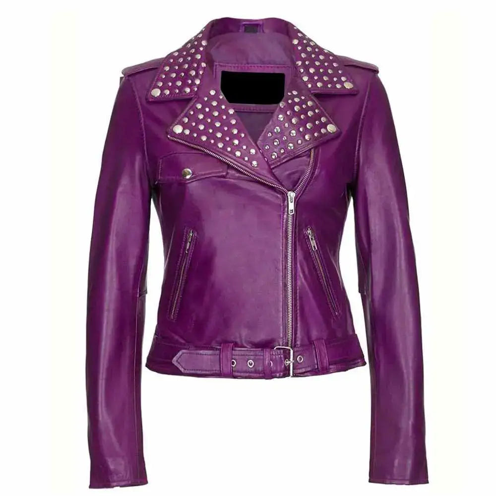 Purple Leather Studded Biker Jacket - Riders Republic UK
