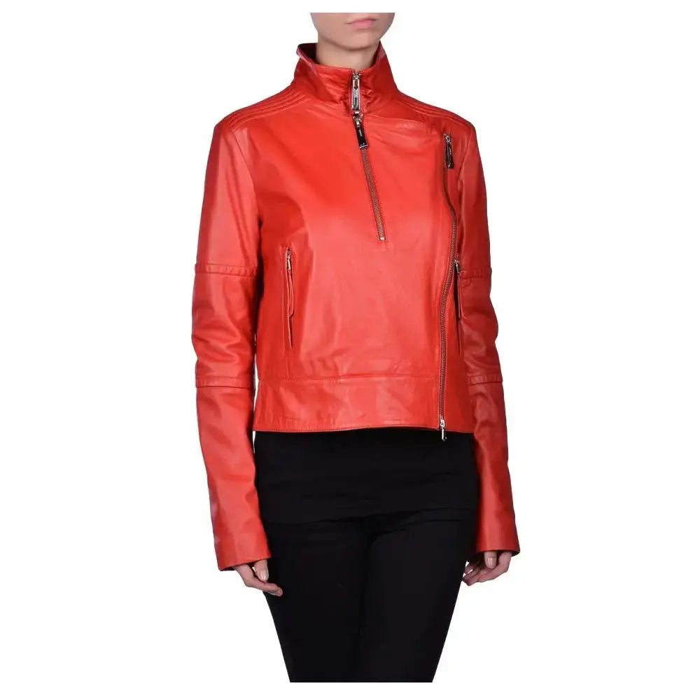 Women’s Red Leather Biker Jacket - Riders Republic UK