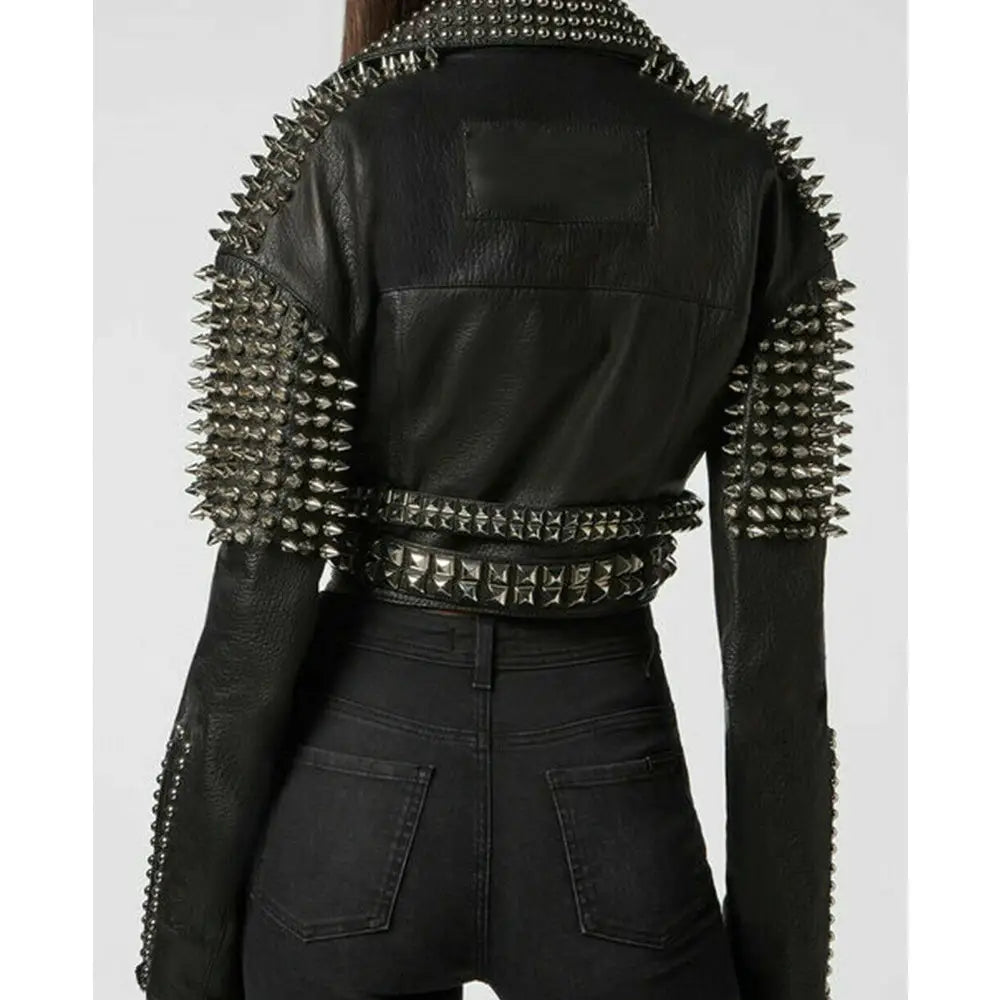 Silver Studded Leather Jacket Women - Riders Republic UK