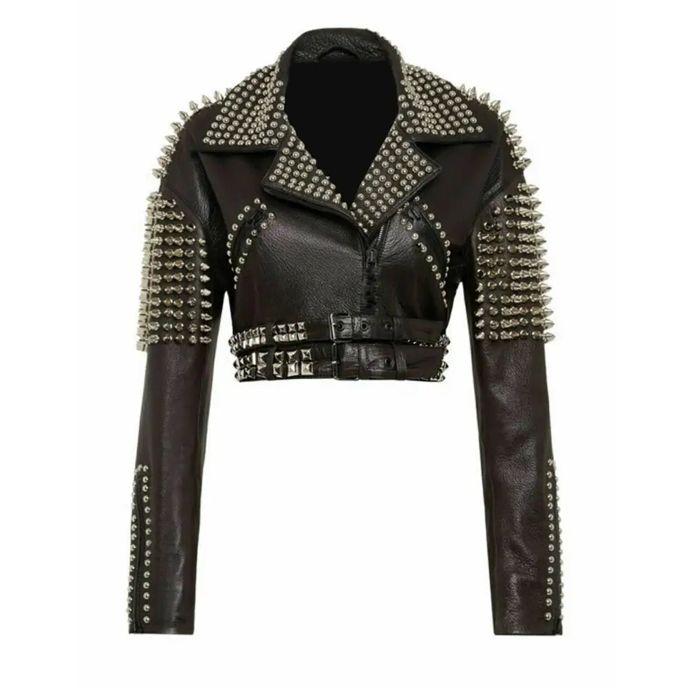 Silver Studded Leather Jacket Women - Riders Republic UK