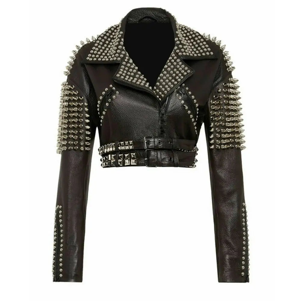 Silver Studded Leather Jacket Women - Riders Republic UK