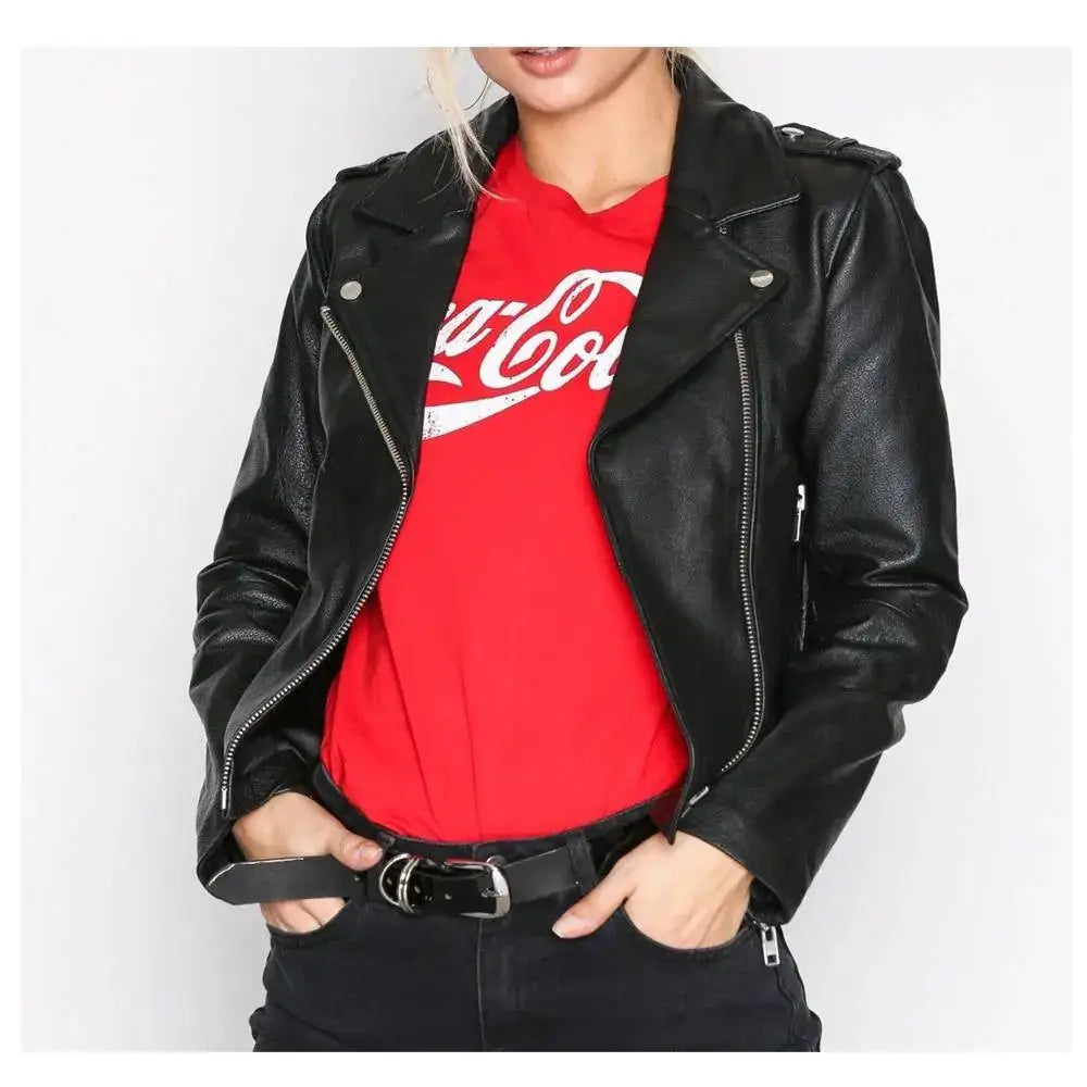 Womens Slim Fit Leather Biker Jacket - Riders Republic UK