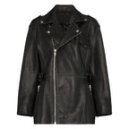 Womens Black Leather Long Jacket - Riders Republic UK