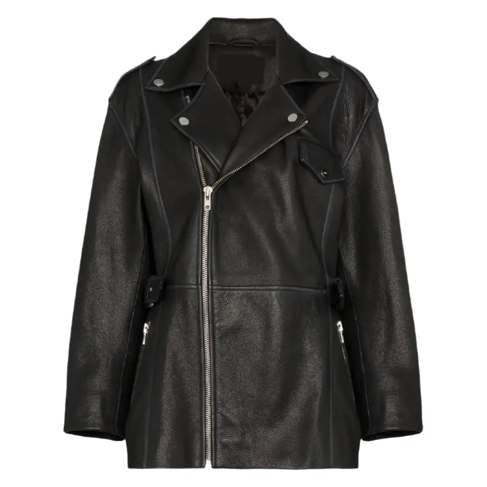 Womens Black Leather Long Jacket - Riders Republic UK