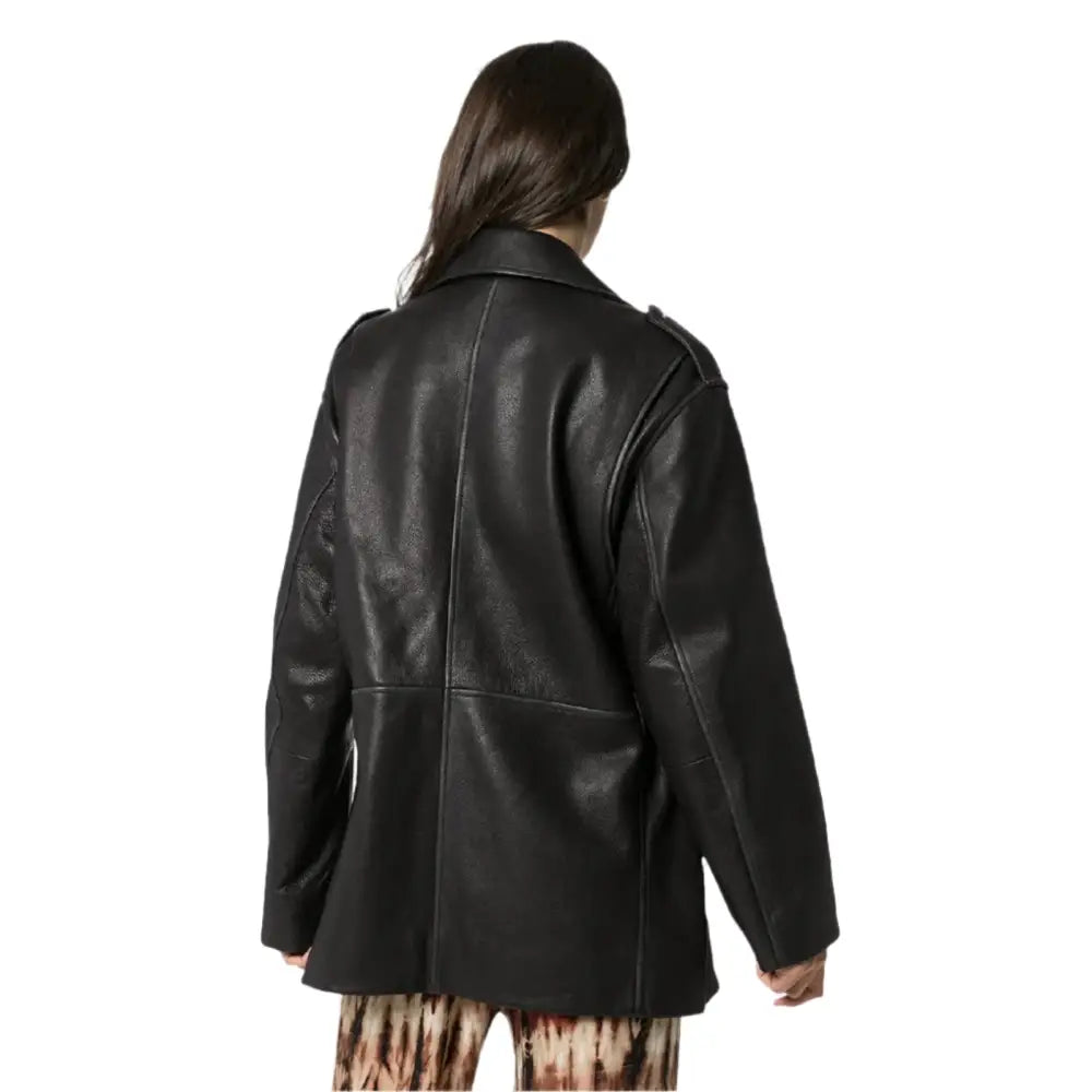 Womens Black Leather Long Jacket - Riders Republic UK