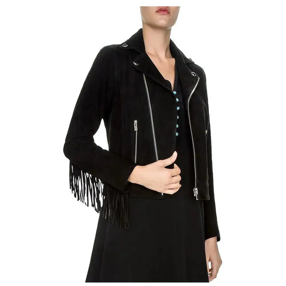 Womens Fringe Leather Biker Jacket - Riders Republic UK